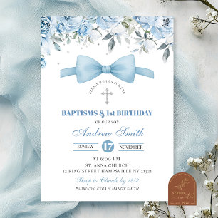 Blue Boy Baptism and First Birthday  Invitation