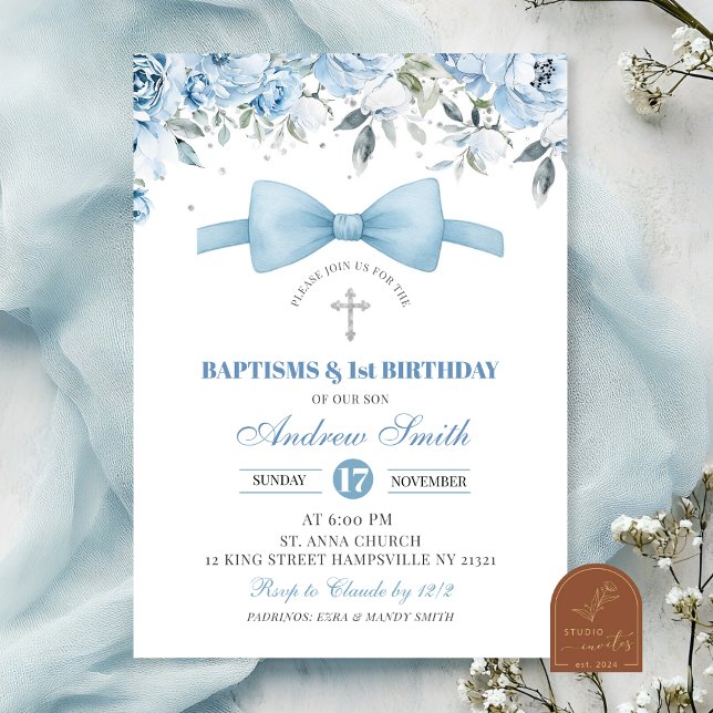 Blue Boy Baptism and First Birthday  Invitation (Creator Uploaded)