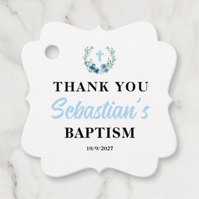 Blue Boy Baptism Square Favour Tags (Front)