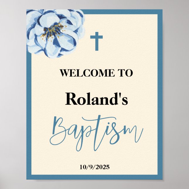 Blue Boy Baptism Welcome Sign Poster (Front)