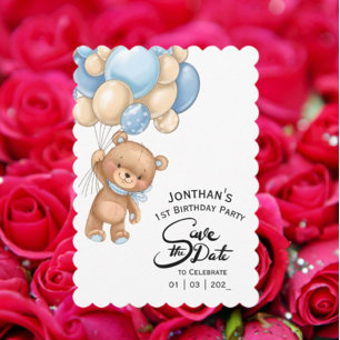 Blue Boy Bear Birthday Invitation
