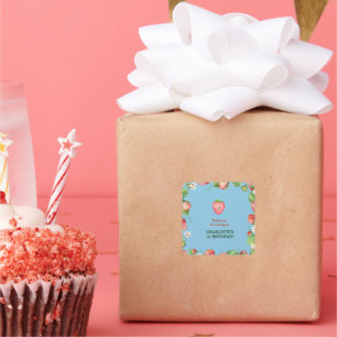 blue boy berry sweet first birthday thank you square sticker
