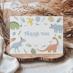 Blue Boy Boho Dinosaur Birthday Thank You Card