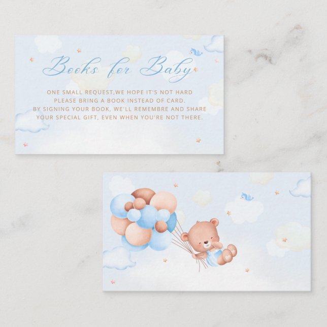 Blue Boy Boho Teddy Bear Balloon Books for Baby Enclosure Card (Front/Back)