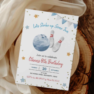 Blue Boy Bowling Birthday Invitation