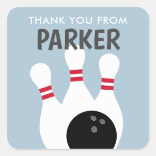 Blue Boy Bowling Party Birthday Favour Square Sticker