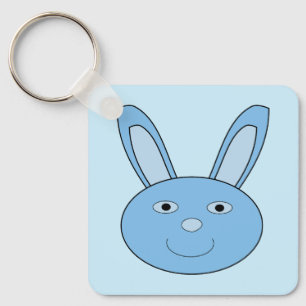 Blue Boy Bunny Face Spring Easter Baby Shower Key Ring