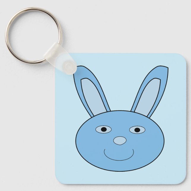 Blue Boy Bunny Face Spring Easter Baby Shower Key Ring (Front)