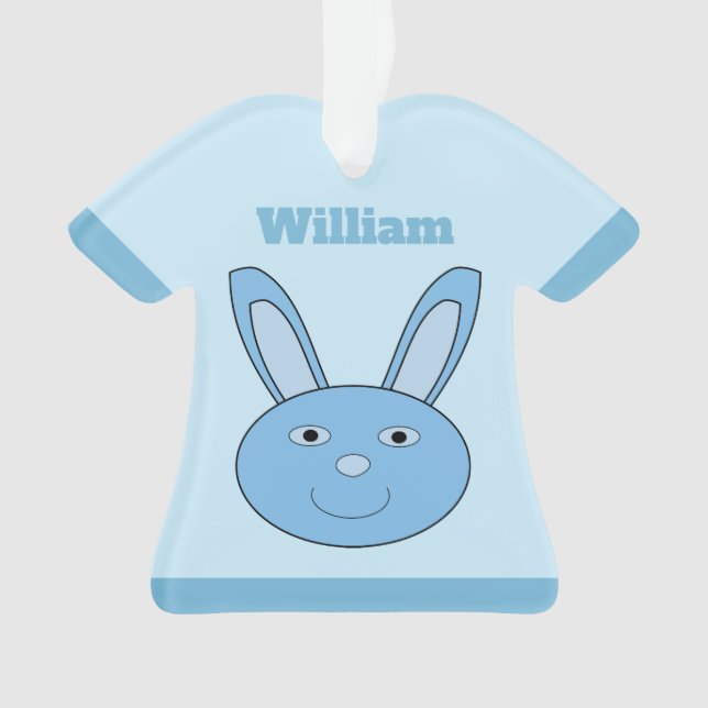 Blue Boy Bunny Face Spring Easter Custom Ornament (Front)