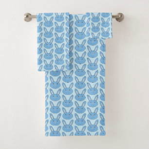 Blue Boy Bunny Face Spring Easter Patterned Bath Towel Set