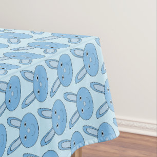 Blue Boy Bunny Face Spring Easter Patterned Tablecloth