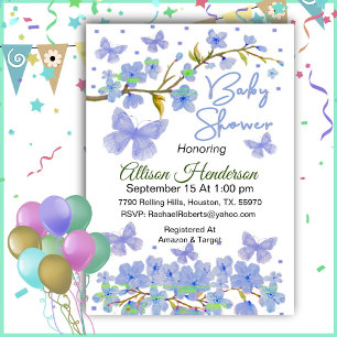 Blue Boy Butterfly Baby Shower  Invitation