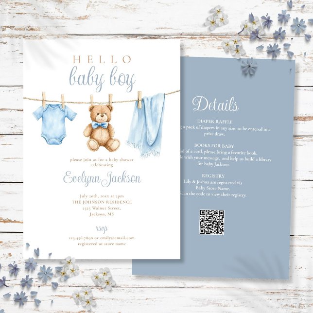 Blue Boy Clothesline Baby Shower All In One Invitation (Blue Boy Clothesline Baby Shower All In One Invitation)
