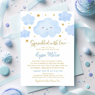 Blue Boy Cloud Sprinkled with Love Baby Sprinkle Invitation