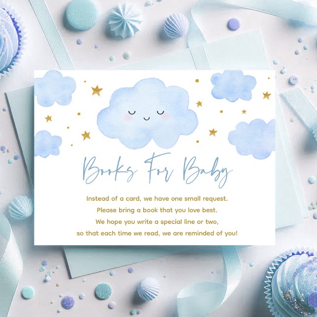 Blue Boy Cloud Stars Baby Sprinkle Book Request Enclosure Card (Creator Uploaded)