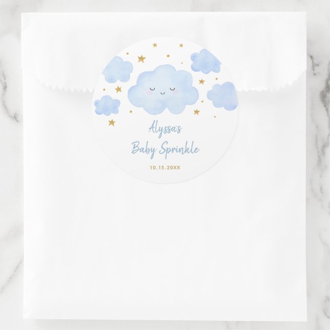 Blue Boy Cloud Stars Baby Sprinkle Classic Round Sticker (Bag)