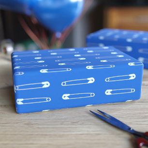 Blue Boy Diaper Pin Baby Shower Wrapping Paper