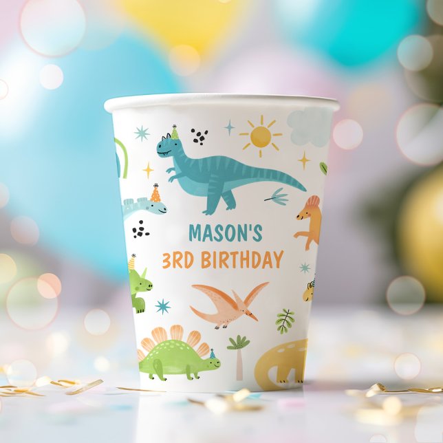 Blue Boy Dinosaur Birthday Party  Paper Cups (Creator Uploaded)