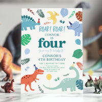 Blue Boy Dinosaur Boho 4th Birthday