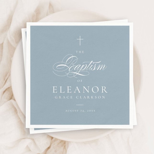 Blue Boy Elegant Cross Script Calligraphy Baptism Napkin (Creator Uploaded)