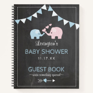 Blue Boy Elephant Chalk Look Shower Guest Book  