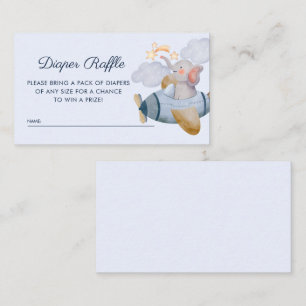 Blue Boy Elephant Plane Diaper Raffle Baby Shower  Enclosure Card