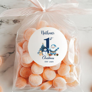 Blue Boy First Christmas  Classic Round Sticker