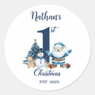 Blue Boy First Christmas  Classic Round Sticker