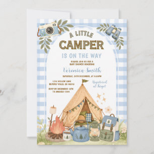 Blue Boy Gingham Camping Boy Shower Invitation