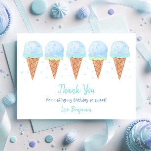 Blue Boy Ice Cream Sprinkles Birthday Thank You Card