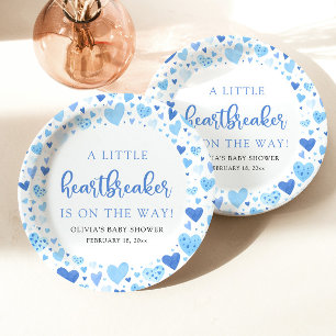 Blue Boy Little Heartbreaker Valentine Baby Shower Paper Plate