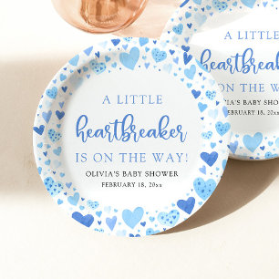 Blue Boy Little Heartbreaker Valentine Baby Shower Paper Plate