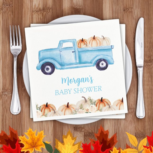 Blue Boy Little Pumpkin Cute Baby Shower Napkin (Creator Uploaded)