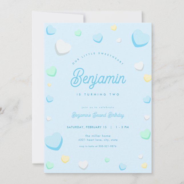Blue Boy Little Sweetheart Birthday Invitation (Front)