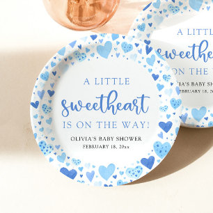 Blue Boy Little Sweetheart Valentine Baby Shower Paper Plate