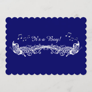 Blue Boy Musical Butterfly Baby Shower Invitation