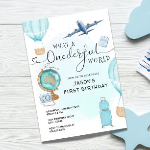 Blue Boy ONEderful World First Birthday Invitation