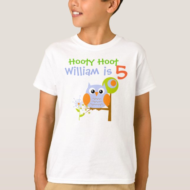 Blue Boy Owl Personalised Birthday T-shirt (Front)