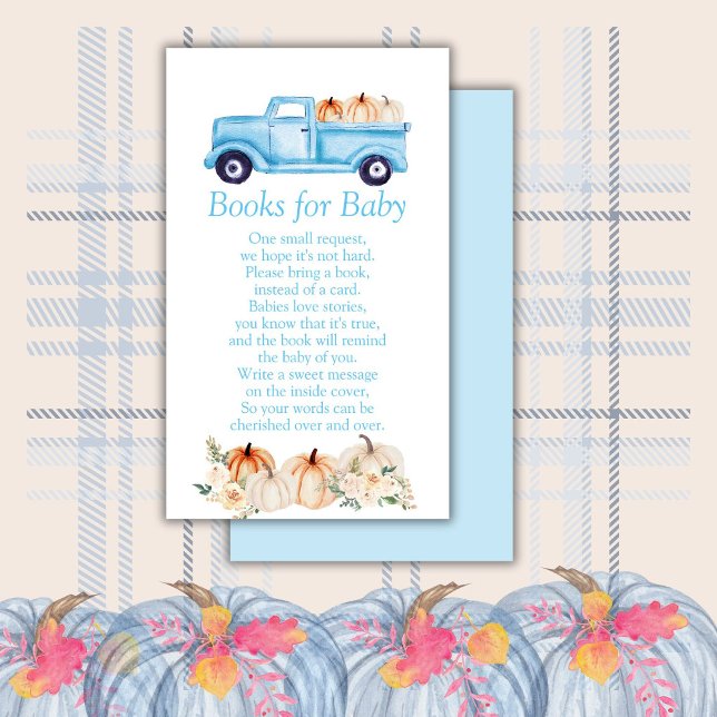 Blue Boy Pumpkin Baby Shower Books for Baby Enclosure Card (Creator Uploaded)