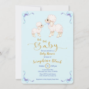 Blue Boy Ribbon Lamb Baby Shower Invitation