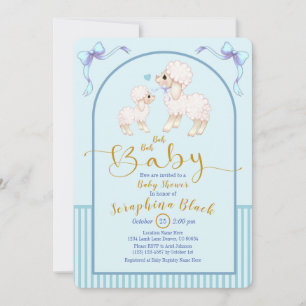 Blue Boy Sheep And Lamb Baby Shower Invitation