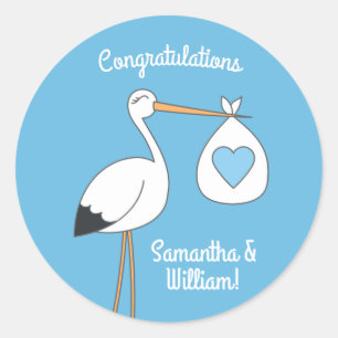 Blue Boy Stork Baby Shower Classic Round Sticker