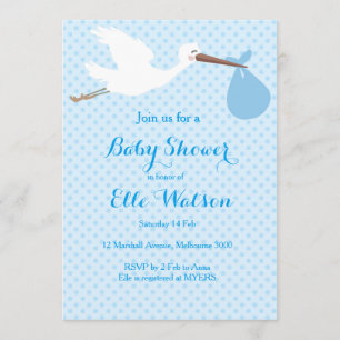 Blue Boy Stork Baby Shower Invitation