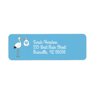 Blue Boy Stork Baby Shower Return Address Label