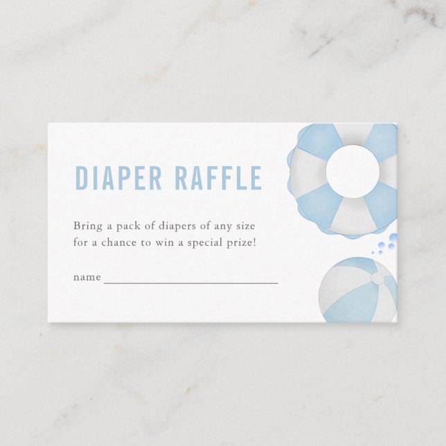 Blue Boy Summer Pool Party Diaper Raffle Card (Front)