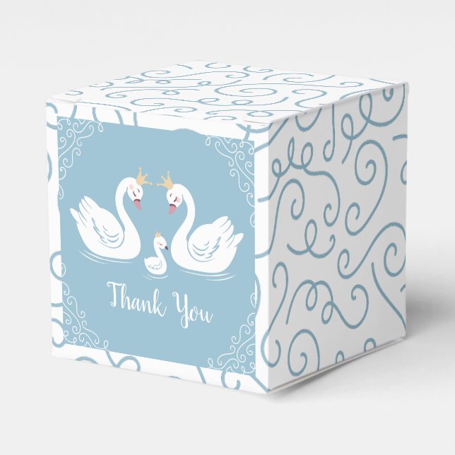 Blue Boy Swan Baby Shower Favour Box (Front Side)