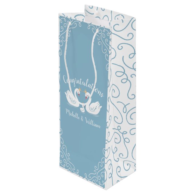 Blue Boy Swan Baby Shower Wine Gift Bag (Back Angled)