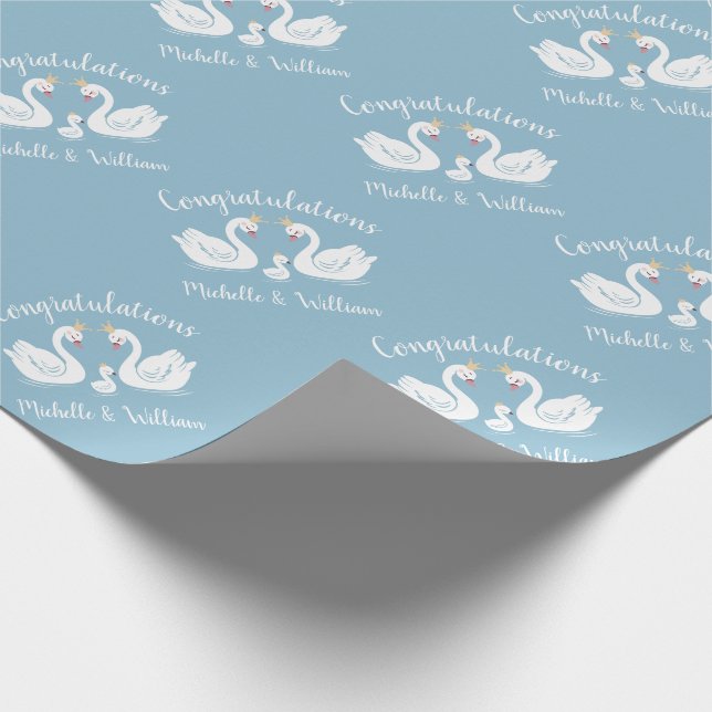 Blue Boy Swan Baby Shower Wrapping Paper (Corner)