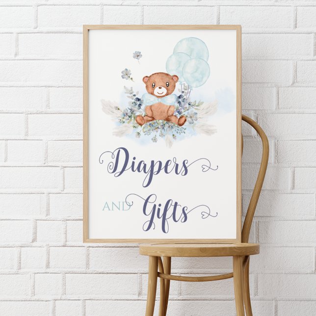 Blue Boy Teddy Bear Baby Shower Diapers & Gift Poster (Creator Uploaded)