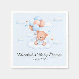 Blue Boy Teddy Bear Baby Shower Napkin